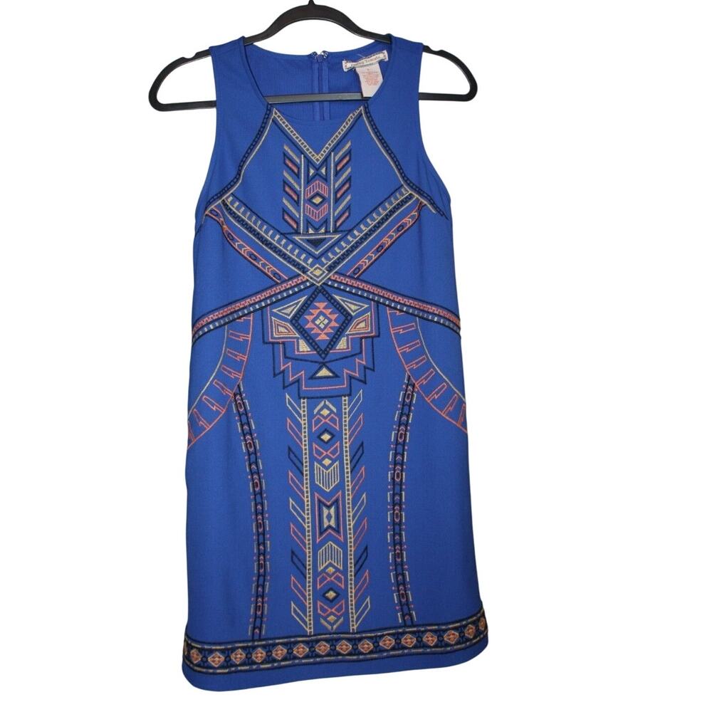 Flying Tomato Dress Blue Front Embroidered Sleeveless Zip Up Size Small